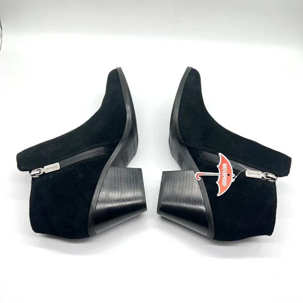 Blondo Womens Size 7 7M Noel Black Suede‎ Leather Waterproof Ankle Boots Shoes